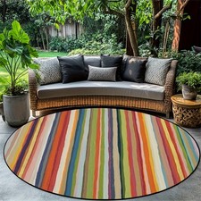 Colorful Vertical Stripe Round Mat with High-Definition Pattern Printing, Double
