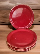 Vietri Rosso Vecchio 5 Pc Set, Ceramic Crackle Dinner Plates, Made in Italy 