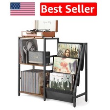 Versatile Record Player Cabinet with 3-Tier Storage for Vinyl Lovers - 6 Shelves