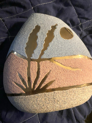 Studio Art Pottery Sand Art Vase Southwestern 22k Gold Etched Inlaid Cactus