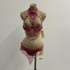Vintage Hot Pink Sequin Burlesque Showgirl Costume Set Beaded Fringe