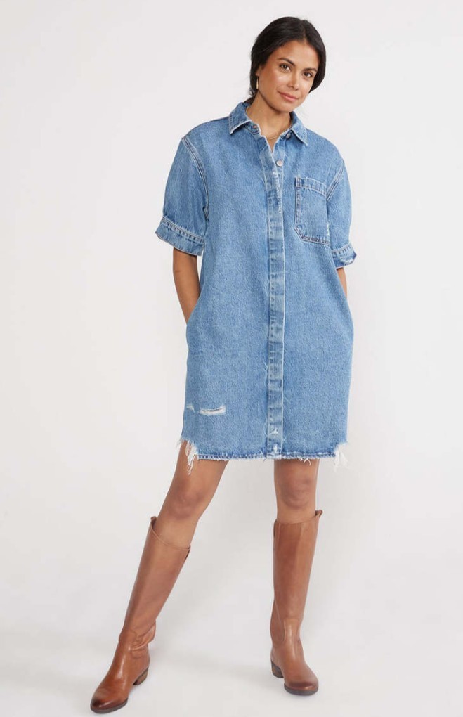 Etica Distressed Denim Shirt Dress Size Small
