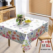 Spring Flower Square Tablecloth 54" x 54" Square Watercolor Butterfly Flower