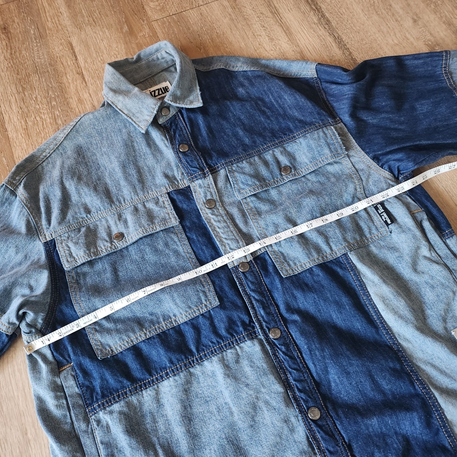 Izzue Raw Patchwork Denim Flannel Button Up Shirt… - image 14