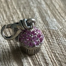 SILPADA Sweet Celebration Sterling Silver Pink Crystal Cupcake Clasp Charm C2558