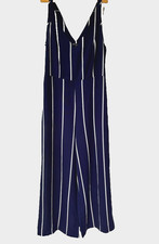 Boohoo Navy & White Striped Wide Leg Culotte Jumpsuit Size 12 No Belt BNWT