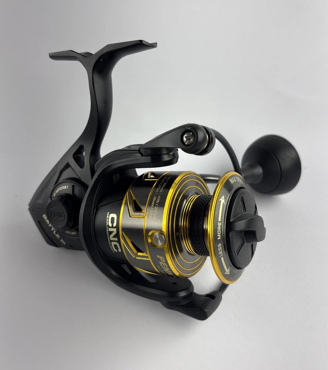 PENN Battle III 5000 Spinning Fshing Reel BTLIII5000 5.6:1 Gear Ratio Black Gold photo 1