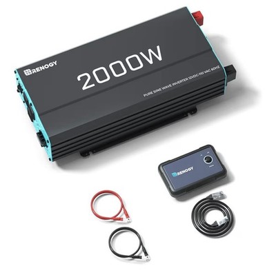 Renogy 2000W Pure Sine Wave Inverter 12V DC to 120V AC Converter Remote Control