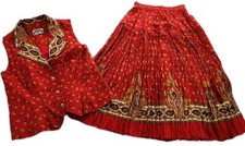 Vtg 90s Red Paisley Vest Matching Maxi Boho Skirt Set Pine Cove Petite Small