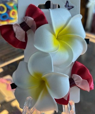 Girls White Yellow Red Pink Hair Bow Flower Floral Pattern Fabric One Size