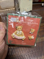 Cherished Teddies HOLIDAY CHEER Lapel Pin  Earring Set NEW