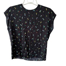 Other Stories Black Floral Short sleeves blouse size S rear zip