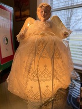 Vintage Christmas Tree Tops In Motion Animated Porcelain Angel Lights Box WORKS!