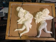 pair vintage Art pottery cherubs angels wall hanging Santa Anita Ware California