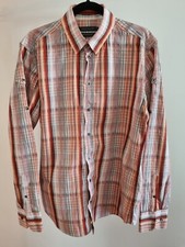 Arthur Galan Sz 4 Large Mens Dress Shirt Corporate Tan Red Mustard Check