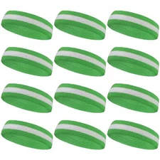Couver Striped Sport Sweatband Headbands, 12 Pieces Bulk Set