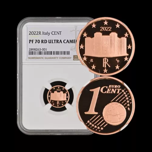 ITALY. 2022, 1 Euro Cent, R - NGC PF70 - Top Pop 🥇 Castel del Monte, Apulia