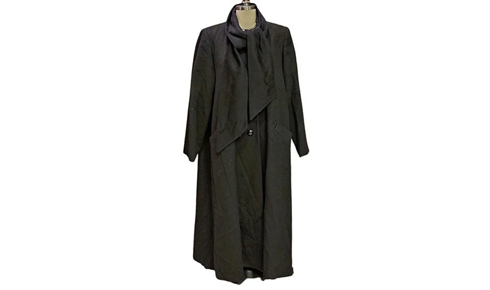 MAXI MANTEAU VINTAGE CHRISTIAN DIOR NOIR AVEC ÉCHARPE ATTACHÉE MANTEAU CRÉATEUR