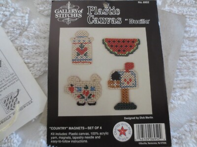 BUCILLA Gallery of Stitches Set of 4 Plastic Canvas COUNTRY MAGNETS Kit #6952
