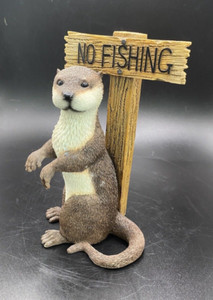 2003 The Leonardo Collection "No Fishing:"Otter Sign Resin Textured brown Animal