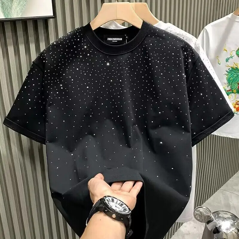 ちゃんみな AREA OF DIAMOND 3 BLACK T-SHIRT New Men Women Luxury Diamond Rhinestones Black White T-Shirt