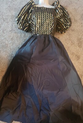 After Five  Vintage 1980s Puff Sleeves Black Gold Sequins Party Dress Size 12