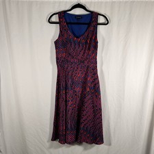 Banana Republic Midi Dress Women's 2 Red Blue SLeeveless Vneck Side Zip