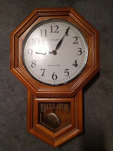 Sterling & Noble Authentic School House Regulator Chime Wood Wall Clock - Afbeelding 1 van 7