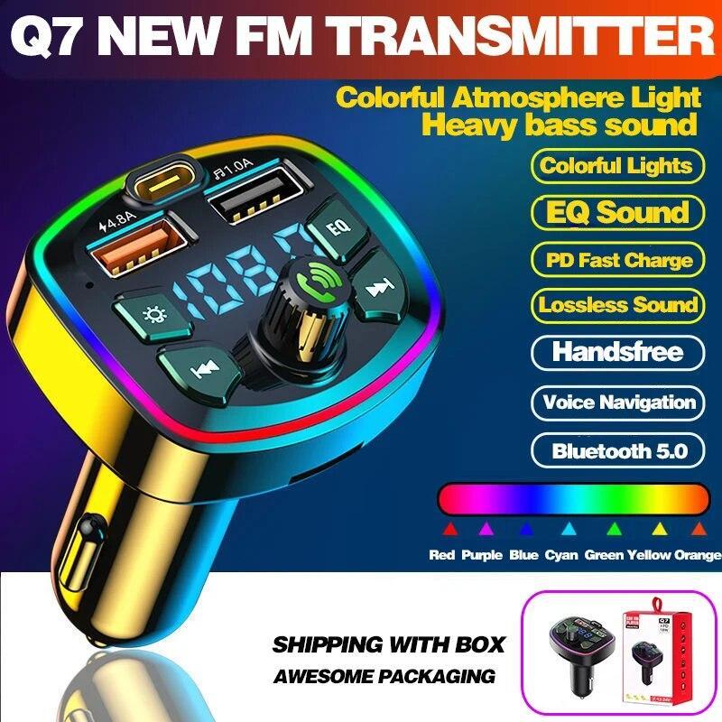 Bluetooth 5.0 Car Wireless FM Transmitter Adapter Dual USB PD Charger Hands-Free