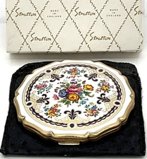 Stratton Princess Floral Powder Compact With Mirror & Puff EMPTY Box Sleeve