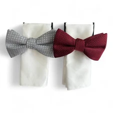Alfani Men's Bow Tie & Pocket Square 2-Pack Set Pre-Tied Red Gray Geo $110