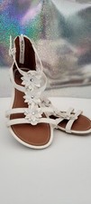 Girl's WONDER NATION Ankle Wrap Open-Toed Sandals White Flowers Zip Back size 1