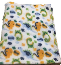 CUTIE PIE White DINOSAUR Baby Blanket Fleece Green Orange Tracks Lovey HTF EUC