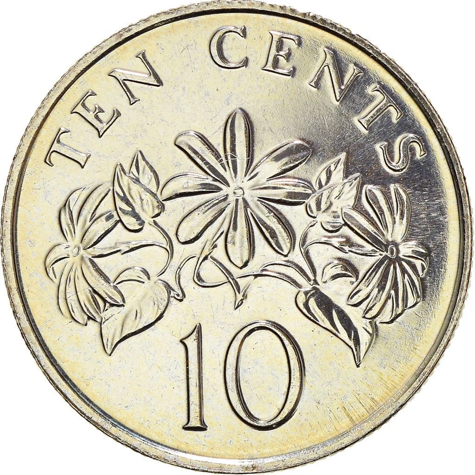 新加坡 | 10 美分硬币 | 茉莉花 | 公里:100 | 1992 - 2012 — 第 3/4 张图片