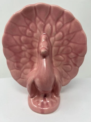 Vintage McCoy Pottery Pink Peacock Wall Pocket Vase Ceramic Planter USA Cottage