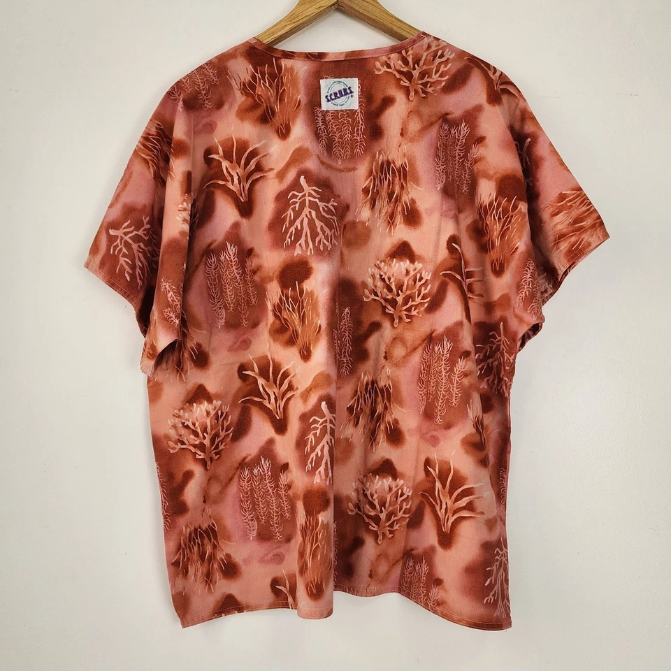 Vtg SCRUBS Coral Reef Print V-Neck Nurse Top Size XL 100% Cotton Medical Uniform - Image 2 of 4