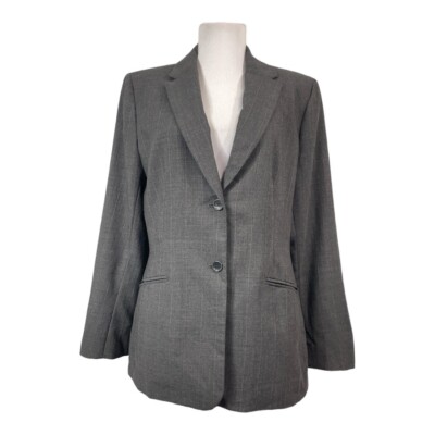 Ann Taylor Women's Size 12 Wool Suit Blazer Jacket Gray Striped Pockets L/S 