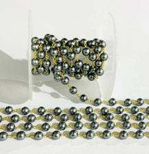 6mm Black sale pearl beads beaded rosary chain, jewelry making bulk roll chain