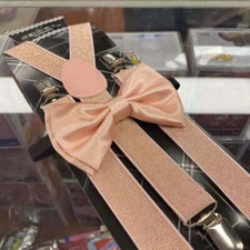 Blush Pink Bow Tie & Glitter Suspender Combo Set Men's Accessories
