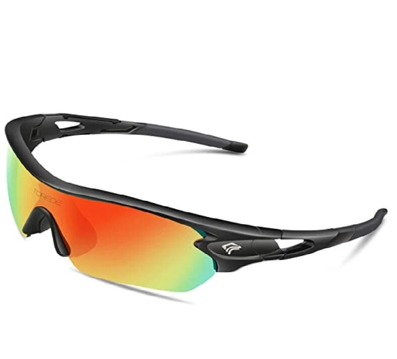 TOREGE Polarized Sports Sunglasses 3 Interchangeable Lenes Men Women Run  Cycling