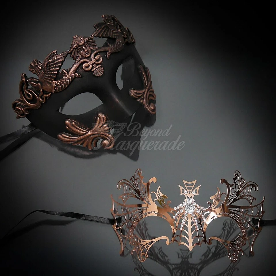 Couple's Filigree Metal Masks | Masquerade Masks Rose Gold - Image 2 of 4