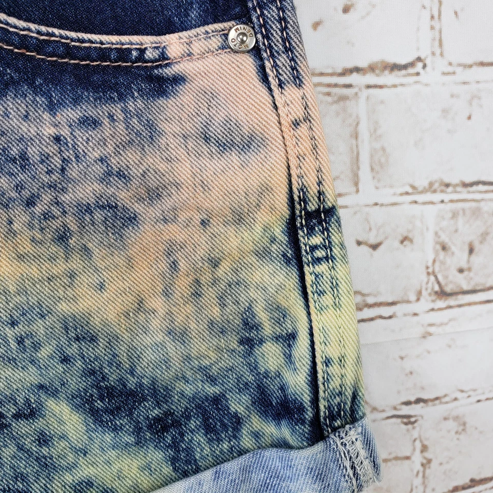 Topshop Moto Size 25 Ombre Dip Tie Dye Denim Jean Shorts High Waisted Button Fly - Image 3 of 4