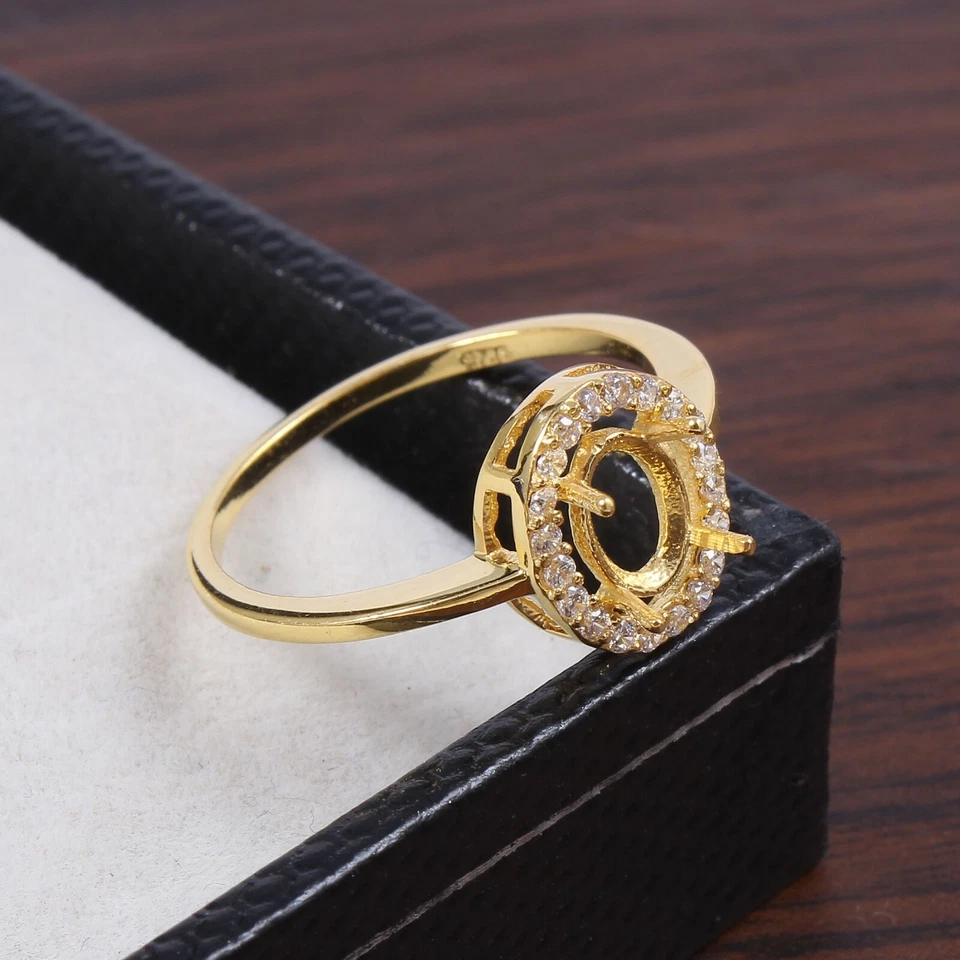 Semi Mount Ring Stone Setting Size 7X5 MM Oval Shape Yellow Gold Rhodium Plated - Image 4 of 4