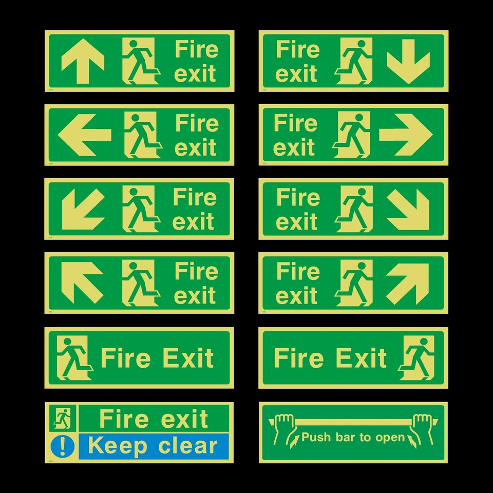 HEALTH&SAFETYDIRECT Fire Exit Photoluminescent Sign or Sticker - 300mm x 100mm - All Direction Arrow
