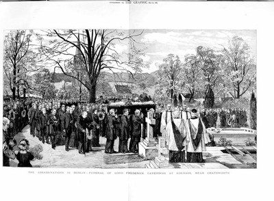 Alter antiker Druck 1882 Attentat Lord Cavendish Burke Dublin Castle 19.