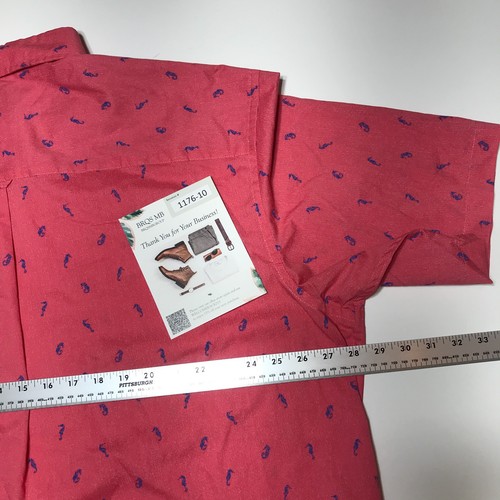 Izod Button Down Shirt Mens 2XLT Pink w/ Blue Mini Seahorse Print Pocket Casual - Picture 14 of 14