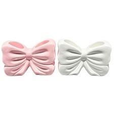 Pair Of Ceramic Bowknot Toothbrush Holders For Sink Countertop Home Decors