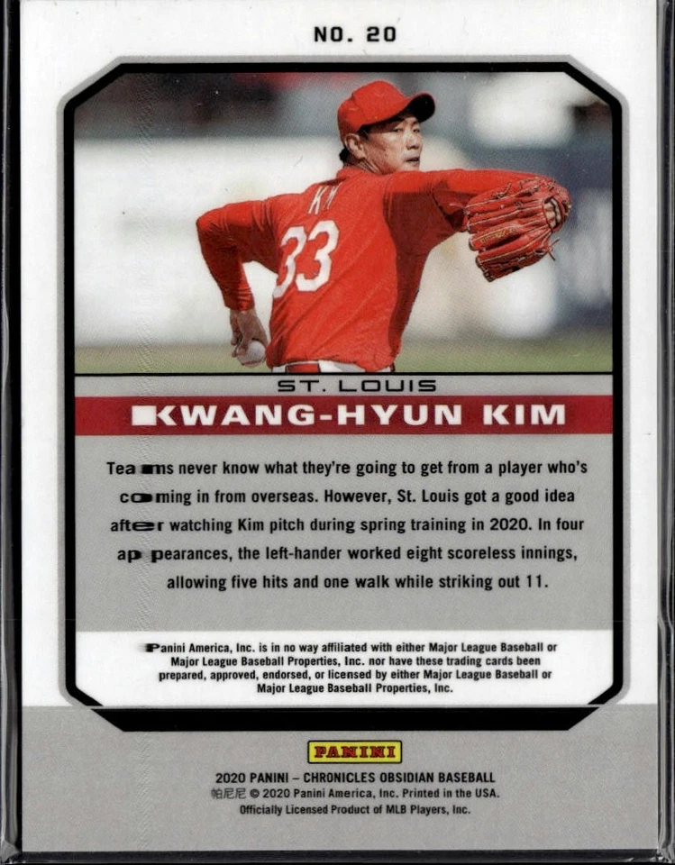 2020 Panini Chronicles Obsidian #20 Kwang-Hyun Kim St. Louis Cardinals - Image 2 of 2