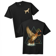 Outdoor 2-Sided Print Hunting Dog&Wood Duck Cotton T-Shirt-Casual Unisex Tee