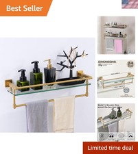 Bathroom Glass Shelf with Towel Bar/Rack 24 inches Wall-Mounted Shelves Tempe...